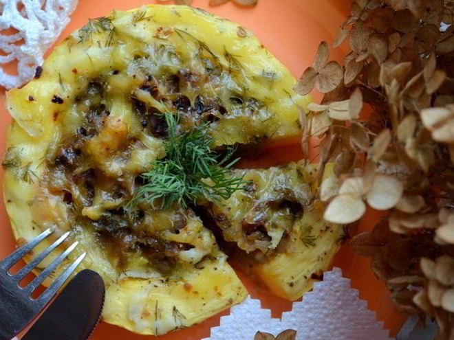 Рецепт грибной каши в кабачке