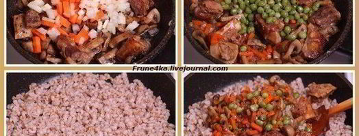 перловая каша с мясом, грибами и овощами. Шаг 3