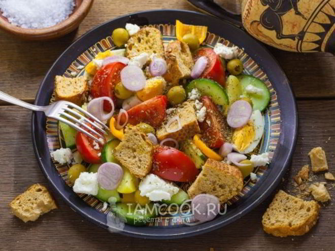 Рецепт греческого салата с сухариками