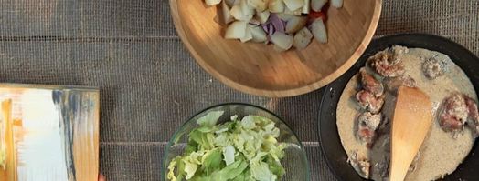 картофельный салат с куриной печенкой и красным луком. Шаг 3