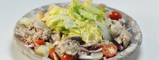 картофельный салат с куриной печенкой и красным луком. Шаг 4