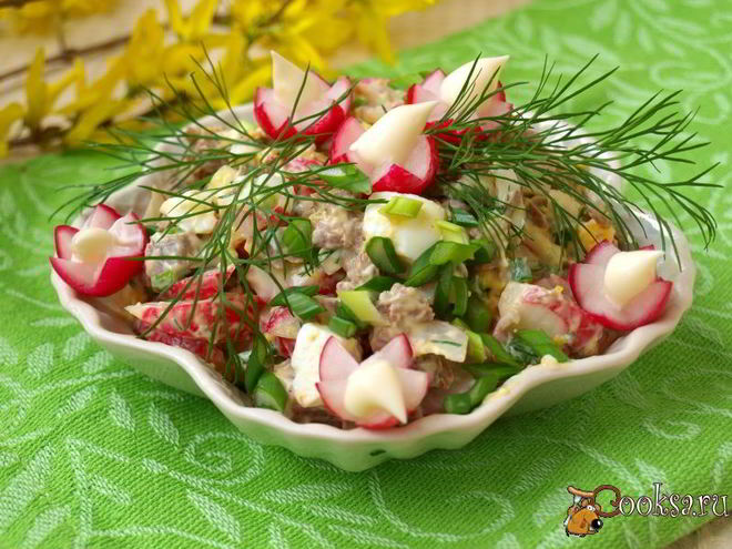 Рецепт мясного салата с редисом