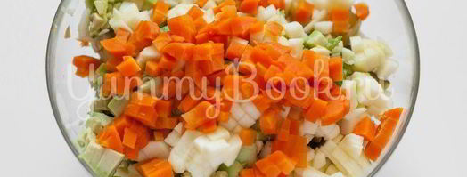 салат оливье без майонеза и картофеля. Шаг 7