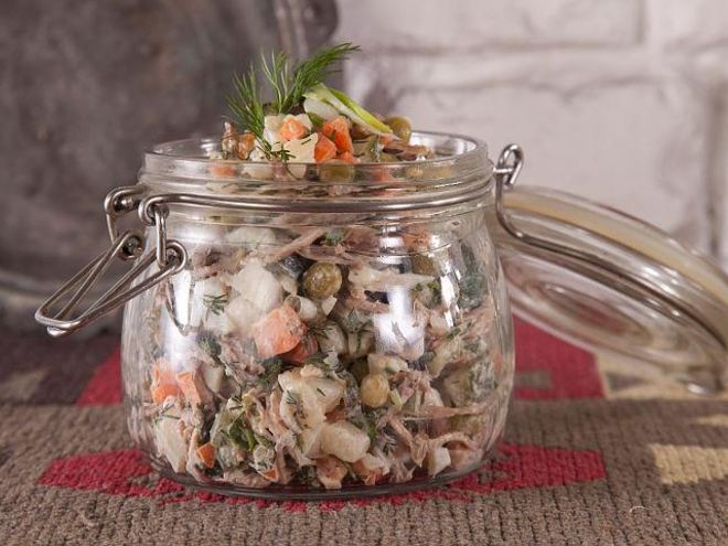 Рецепт салата оливье с говядиной