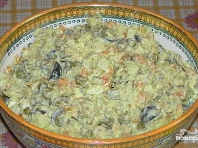 Рецепт салата оливье с капустой