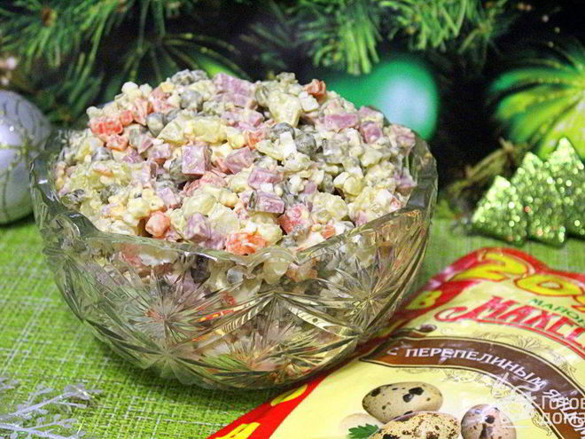 Рецепт салата оливье с ветчиной