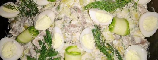 салат оливье с языком и свежим огурцом. Шаг 6