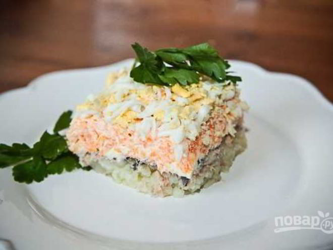 Рецепт мимозы с горбушей