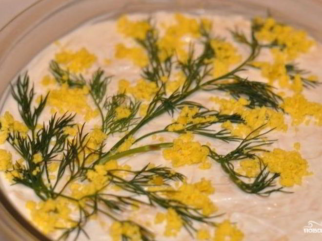 Рецепт мимозы с маслом и сыром