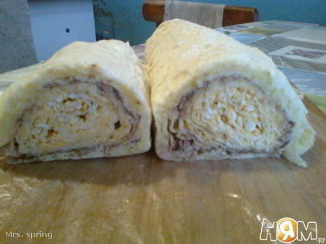 Рецепт мимозы в рулете из лаваша