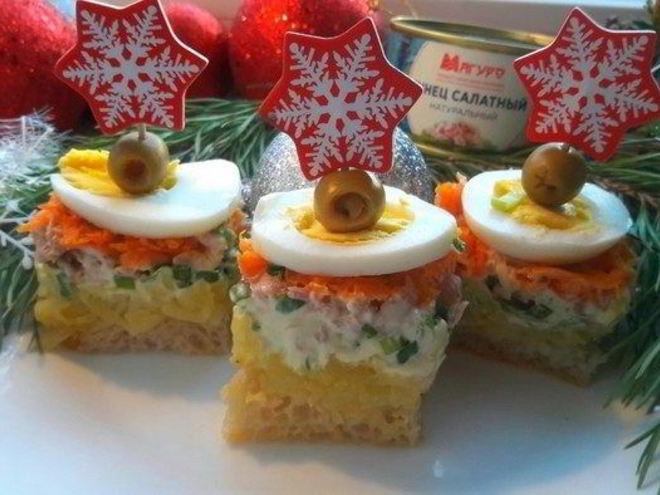 Рецепт салата-канапе мимоза с тунцом