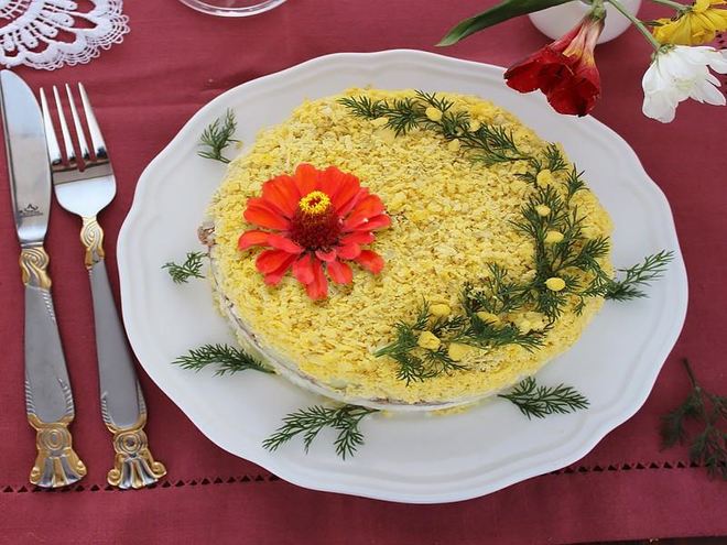 Рецепт салата мимоза классический с маслом