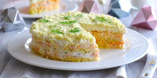 Салат Мимоза с горбушей