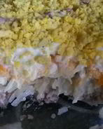 Салат Мимоза с картошкой и рыбными консервами