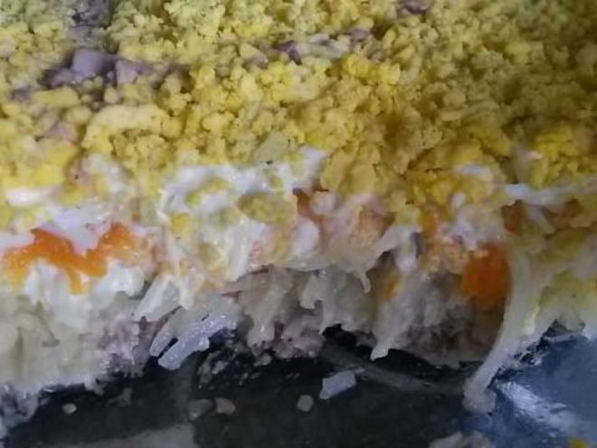 Рецепт салата мимоза с картошкой и рыбными консервами