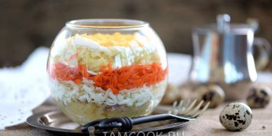 Салат Мимоза с печенью трески