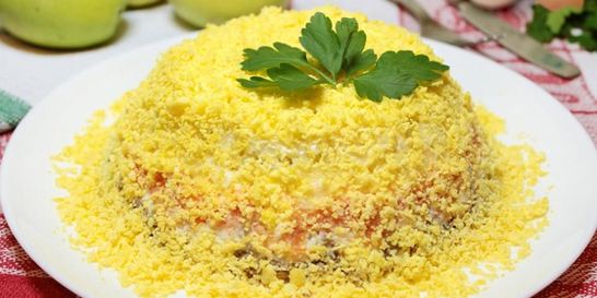 Салат мимоза с плавленным сыром