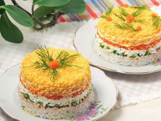 Рецепт салата мимоза с рисом и сыром