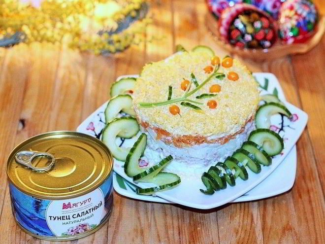 Рецепт салата мимоза с тунцом и йогуртом