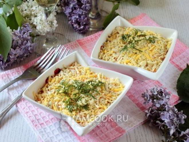 Рецепт салата мимоза с яблоком