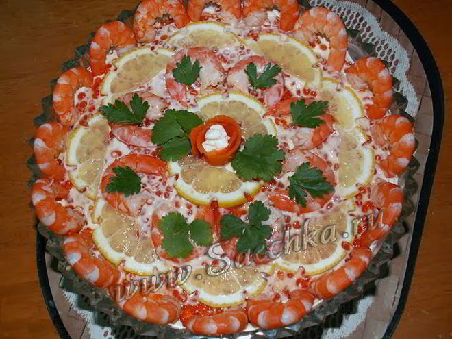 Рецепт салата креветки под шубой