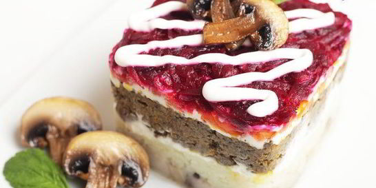 Сельдь под шубой с грибной икрой