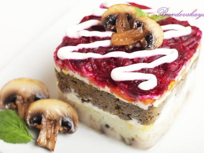 Рецепт сельди под шубой с грибной икрой