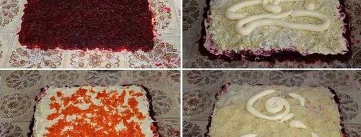 селедка под шубой, свернутая рулетом. Шаг 3