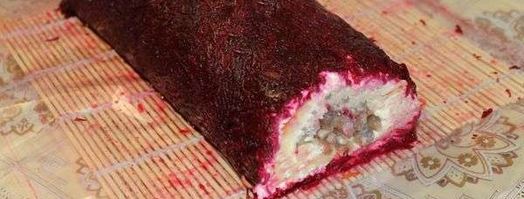 селедка под шубой, свернутая рулетом. Шаг 6