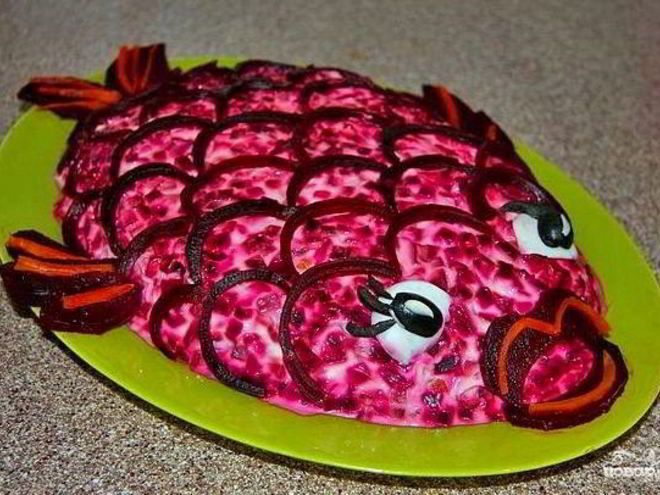 Рецепт селедки под шубой в виде рыбы