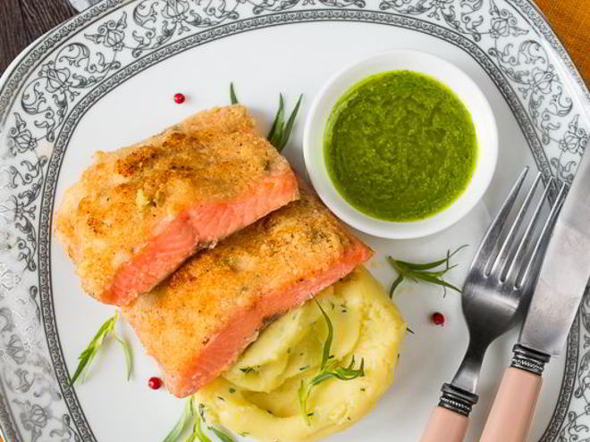 Рецепт лосося с хрустящей корочкой и эстрагоновым винегретом