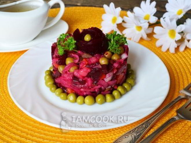 Рецепт винегрета с горошком и капустой