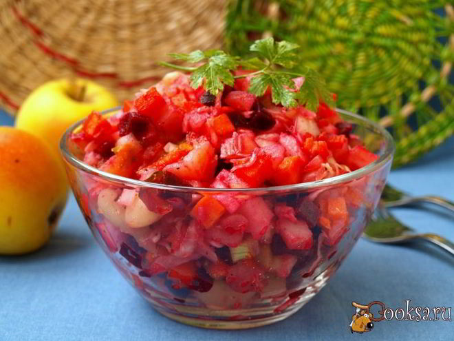 Рецепт винегрета с яблоками и отварной фасолью