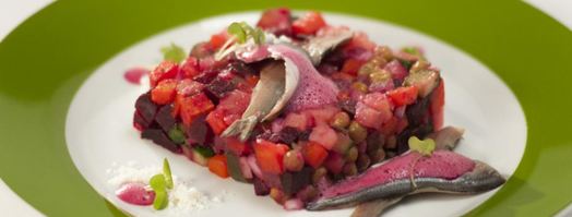 винегрет со свекольной пеной и оливковым песком. Шаг 6