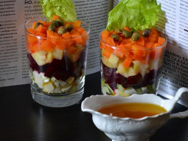 Рецепт винегрета в стакане с маринованными боровиками