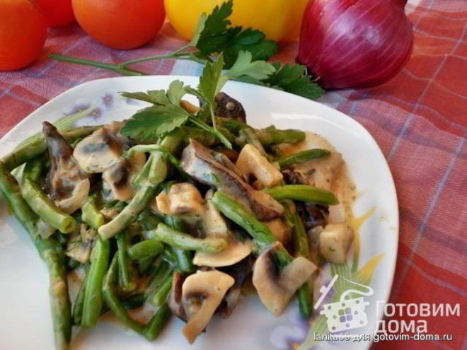 Рецепт сердца с грибами и стручковой фасолью под бешамель
