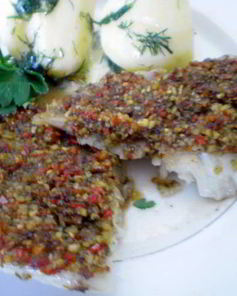 Рыба запеченная с соусом песто