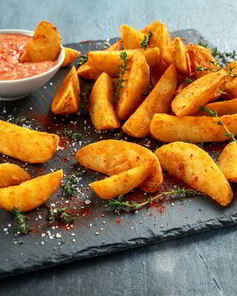 Хрустящий картофель с соусом сальса и кокосовой стружкой