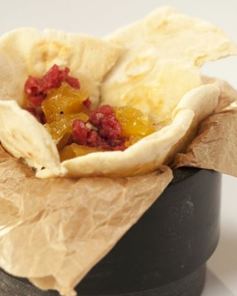 Тартар из говядины с апельсиновым мармеладом