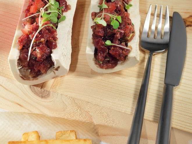 Рецепт тартара из говядины с тройной картошкой