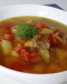 Ароматный суп с жареной свининой