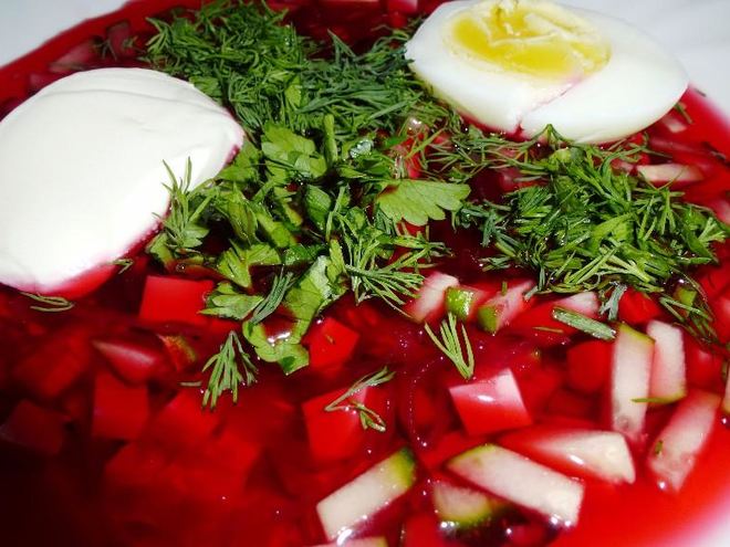 Рецепт холодного борща из свеклы с колбасой