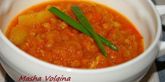 Густой томатный суп с чечевицей