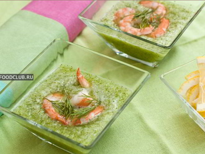 Рецепт холодного супа из огурцов с креветками