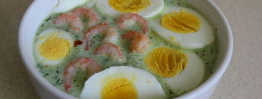 летний холодный суп с креветками и яйцом. Шаг 7