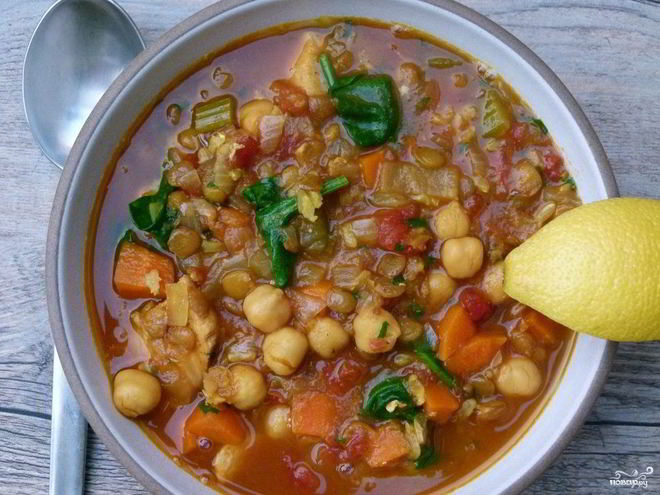Рецепт марокканского супа с рисом, нутом и чечевицей