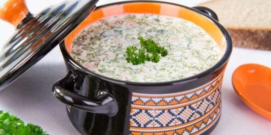 Окрошка на сыворотке с колбасой