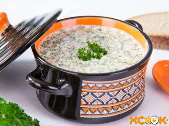 Рецепт окрошки на сыворотке с колбасой