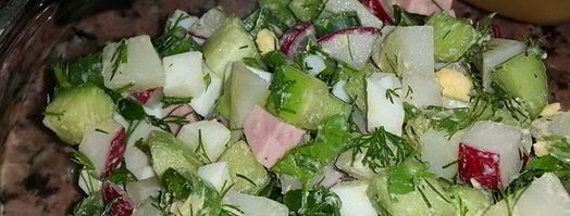 окрошка на турецком айране и минералке с горчицей. Шаг 3