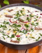 Окрошка с говядиной и таном